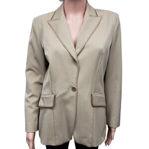 NWOT Vertigo Paris Made in France Blazer Jacket Women L Tan Brown Trim Lined